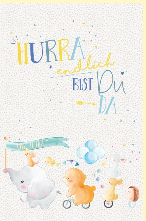 Geburtskarte Junge - Neugeborenen Glückwunsch mit Spruch, Babyshower Party Deko Illustration