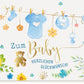 Geburtskarte Junge - Premium Glückwunsch zur Geburt mit Tiermotiv, Blau Babyshower Karte für Neugeborene Jungen