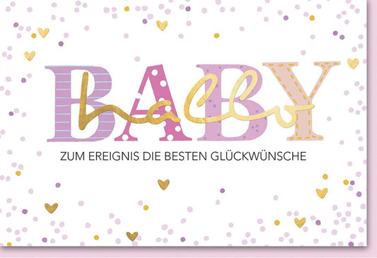 Geburtskarte Mädchen - "Hallo Baby" Rosa Gold Konfetti, Glückwunsch zur Geburt, Willkommensgruß für Neugeborene, Perfekt für Babyparty