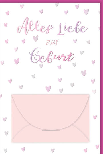 Geburtskarte Mädchen - Herzliche Babykarte in Rosa & Weiß zur Babyparty Gratulation
