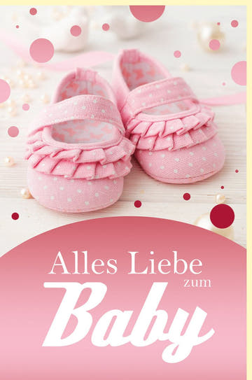 Geburtskarte Mädchen - Rosa Glitzerkarte mit Babyschuhen, Schimmerndes Design zur Geburt für Eltern & Freunde, Perfekt für Babyshower