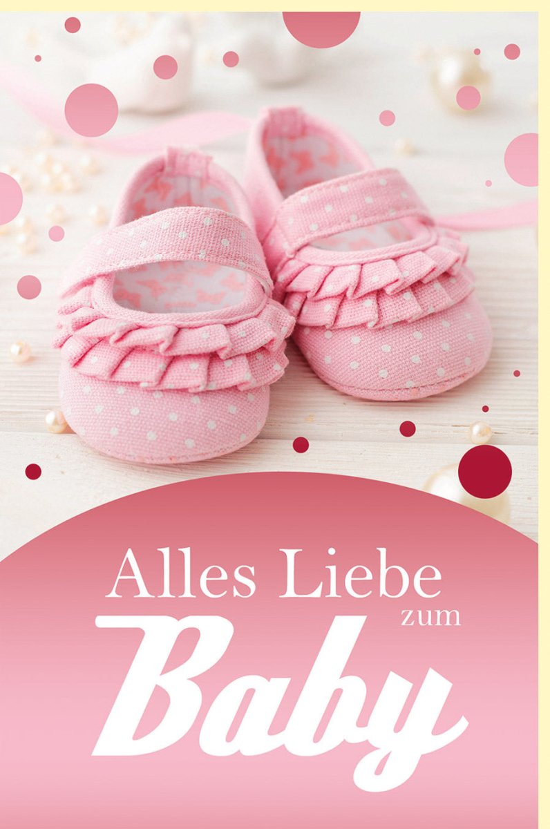 Geburtskarte Mädchen - Rosa Glitzerkarte mit Babyschuhen, Schimmerndes Design zur Geburt für Eltern & Freunde, Perfekt für Babyshower