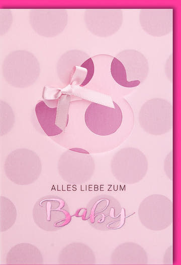 Geburtskarte Mädchen - Rosa Karte zur Geburt mit Schleife, Liebevolles Babygeschenk, Neugeborenen - Glückwunsch