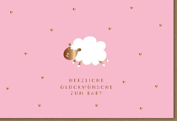 Geburtskarte Mädchen - Süßes Schaf - Motiv in Rosa, Glückwunsch zur Geburt für Eltern & Freunde