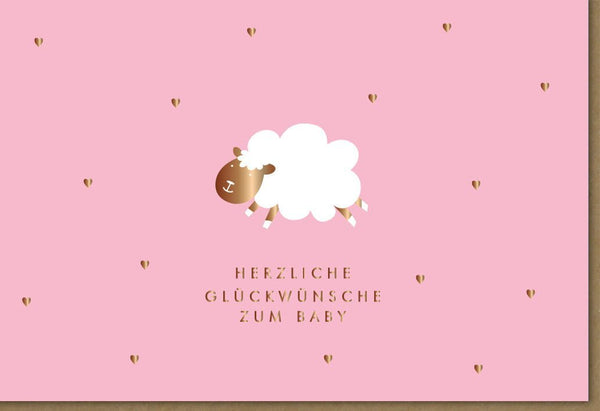Geburtskarte Mädchen - Süßes Schaf-Motiv in Rosa, Glückwunsch zur Geburt für Eltern & Freunde