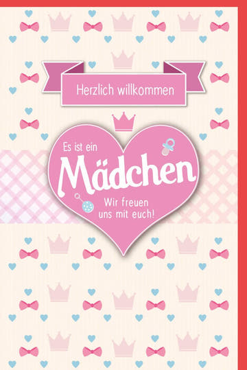 Geburtskarte Mädchen - Willkommen Kleine Prinzessin, Rosa Krone, Glückwünsche zur Geburt