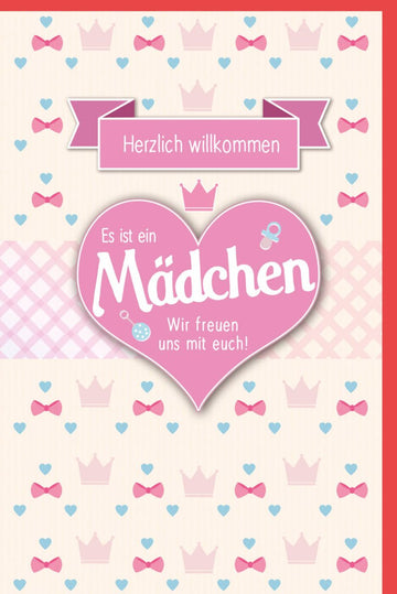 Geburtskarte Mädchen - Willkommen Kleine Prinzessin, Rosa Krone, Glückwünsche zur Geburt