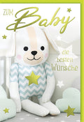 Geburtskarte mit Plüschhund und Sternenmotiv – Sanfte Farben für Babys Willkommen