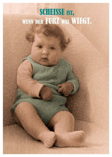 Geburtskarte Retro - Stil - "Frisch Gebackenes Baby: Gewicht in Furz & Scheiße" - Humorvolle Sepia Vintage Postkarte