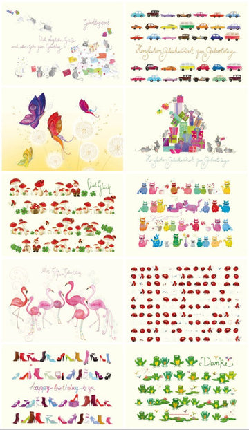 Geburtstags - Postkarten Set 10er, Dankeskarten auf Naturpapier in Premiumqualität