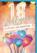 Geburtstagskarte 18 Jahre – Bunte Herz-Lollis mit Lichterglanz und festlichem Flair