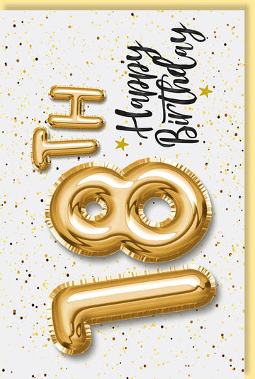 Geburtstagskarte 18 Jahre goldene Luftballon - Zahlen edles Design Konfetti Motiv Karte zum 18 Geburtstag für junge Erwachsene
