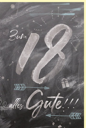 Geburtstagskarte 18 Jahre mit Kreidetafel - Design und Geschenk - Motiv alles Gute zum Geburtstag stilvolle Doppelkarte für junge Erwachsene