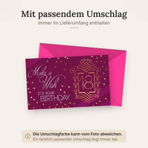 Geburtstagskarte 18 Jahre - Stilvolle Karte zur Volljährigkeit mit Goldakzenten und eleganten Glückwünschen