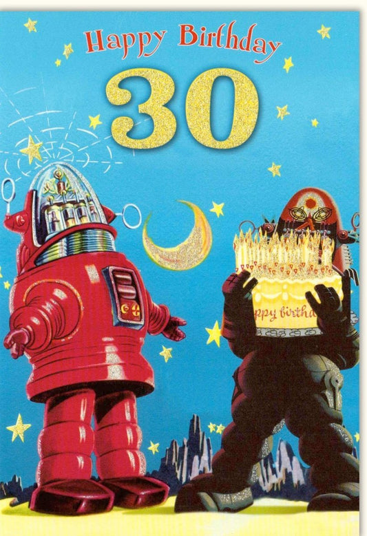 Geburtstagskarte 30 Jahre - Astronauten - Abenteuer mit Glitzersternen, Mond & Rakete, Kreatives Geschenk für Weltraumfans