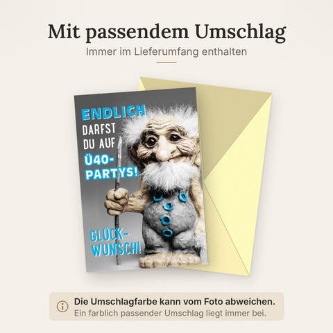 Geburtstagskarte 40 Jahre witzige Troll Figur Ü40 Party lustig originell Glückwunsch Doppelkarte Doppelkarte für Männer und Frauen