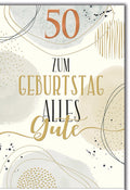 Geburtstagskarte 50 Jahre – Abstrakte Goldakzente mit modernen Kreisen und Linien
