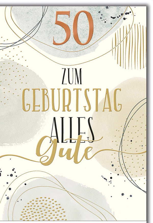 Geburtstagskarte 50 Jahre – Abstrakte Goldakzente mit modernen Kreisen und Linien