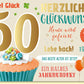 Geburtstagskarte 50 Jahre mit Cupcake Ballons und fröhlichen Glückwünschen für Frauen und Männer zum runden Jubiläum
