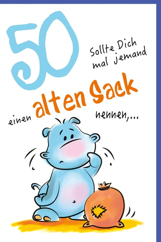 Geburtstagskarte 50 Jahre - Skorpion Cartoon mit Humor, Witzige "Alter Sack" Karikatur für Jubiläum