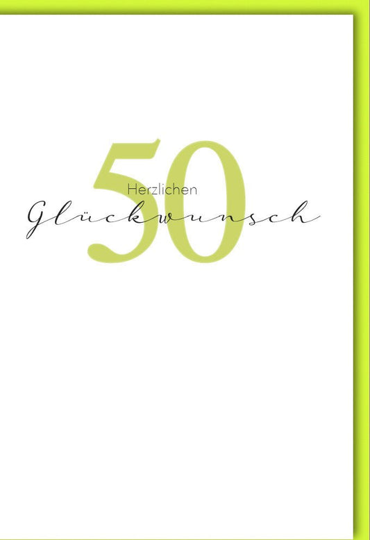 Geburtstagskarte 50 Jahre stilvoll modern mit Herzlichen Glückwunsch edles Design Doppelkarte zum runden Geburtstag Jubiläum grün weiß