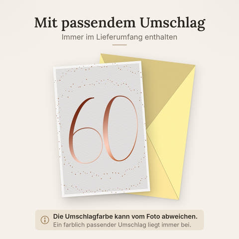 Geburtstagskarte 60 Jahre: Elegantes Design mit goldener Zahl und feinen Punkten auf weißem Hintergrund für runde Geburtstage.