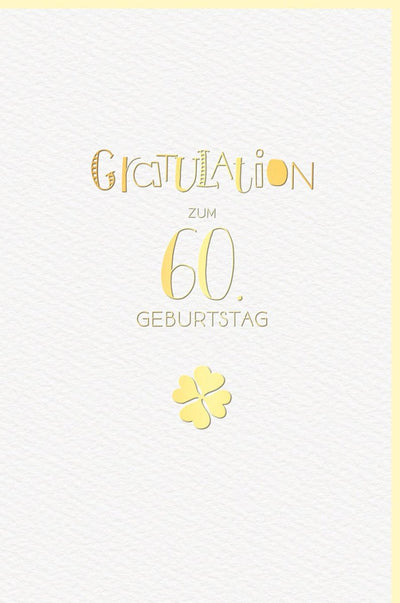 Geburtstagskarte 60 Jahre - Elegantes Kleeblatt in Gold, Hochwertige Karte mit herzlichen Glückwünschen zum Jubiläum