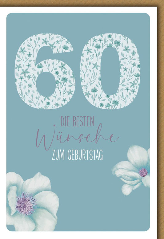 Geburtstagskarte 60 Jahre – Florales Design mit zarten Blüten und Pastellfarben