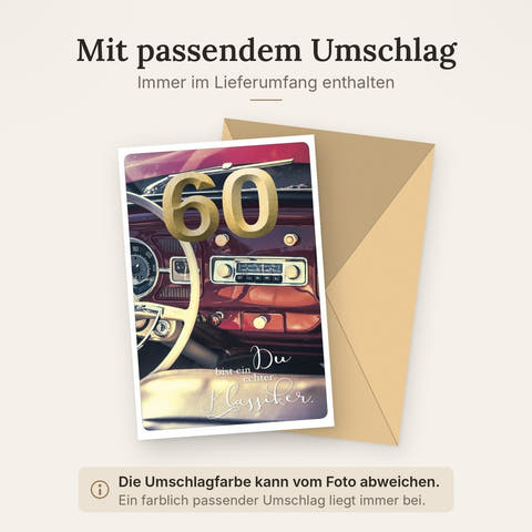 Geburtstagskarte 60 Jahre - Retro Oldtimer Motiv mit stilvollem Spruch im Vintage Design