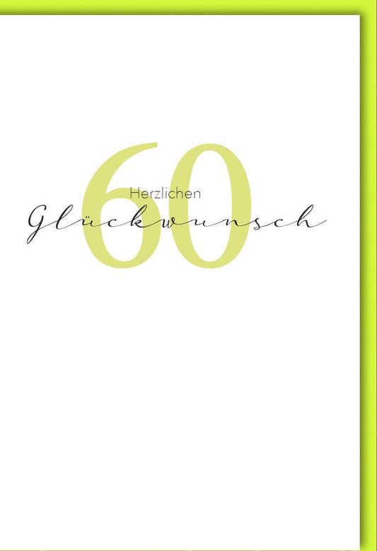 Geburtstagskarte 60 Jahre stilvoll modern Doppelkarte mit Umschlag elegantes Design Herzlichen Glückwunsch runder Geburtstag