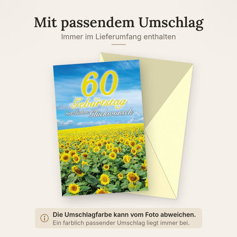 Geburtstagskarte 60 Jahre - Strahlende Sonnenblumen & Naturdesign für Jubiläumsfeier
