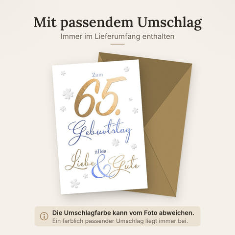 Geburtstagskarte 65 Jahre: Elegante Karte für Senioren, Beige mit Blumenmuster, Herzliche Sprüche & Wünsche, Ideal für den besonderen Ehrentag