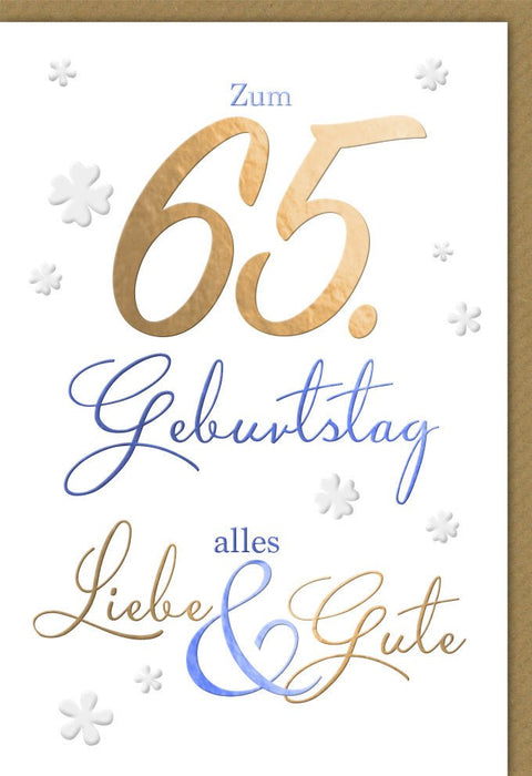 Geburtstagskarte 65 Jahre: Elegante Karte für Senioren, Beige mit Blumenmuster, Herzliche Sprüche & Wünsche, Ideal für den besonderen Ehrentag