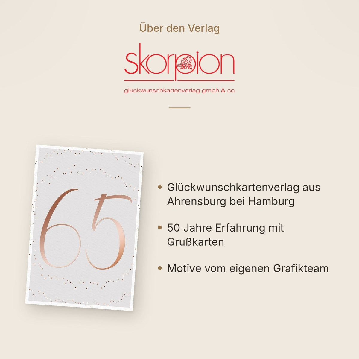 Geburtstagskarte 65 Jahre: Elegantes Gold-Design mit Punkten auf Weiß für besondere Anlässe