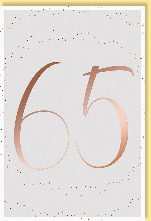 Geburtstagskarte 65 Jahre: Elegantes Gold - Design mit Punkten auf Weiß für besondere Anlässe