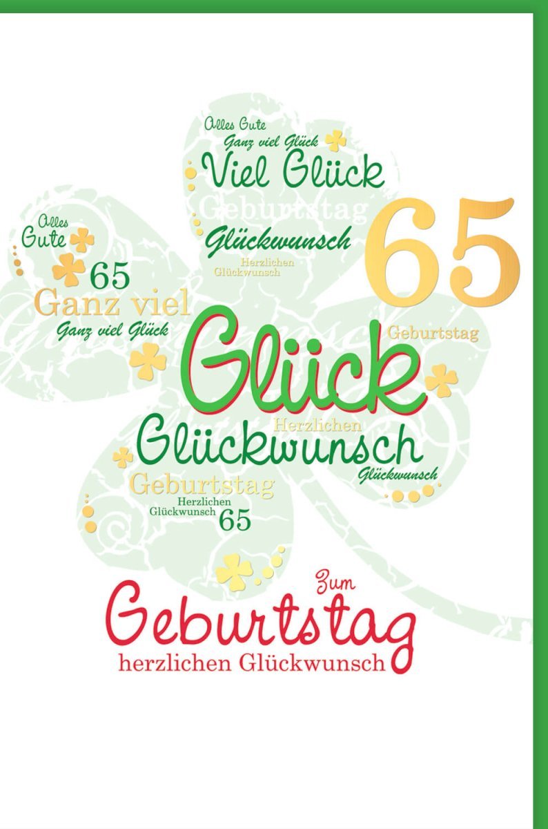 Geburtstagskarte 65 Jahre: Festliche Glückwünsche mit Kleeblatt in Grüntönen