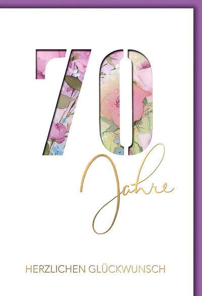 Geburtstagskarte 70 Jahre – Florales Design mit Aquarellrosen und Goldschrift