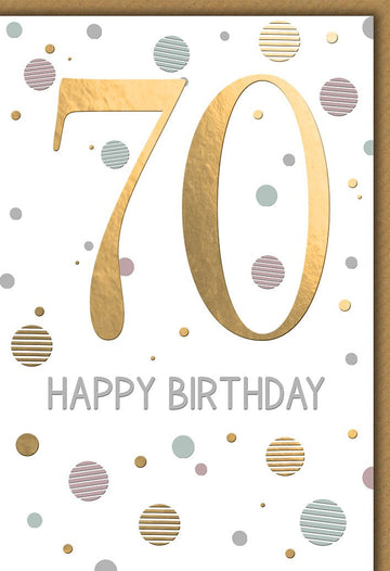 Geburtstagskarte 70 Jahre – Goldene 70 mit Pastellpunkten und modernem Design