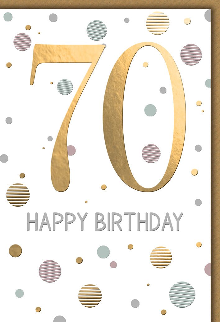 Geburtstagskarte 70 Jahre – Goldene 70 mit Pastellpunkten und modernem Design