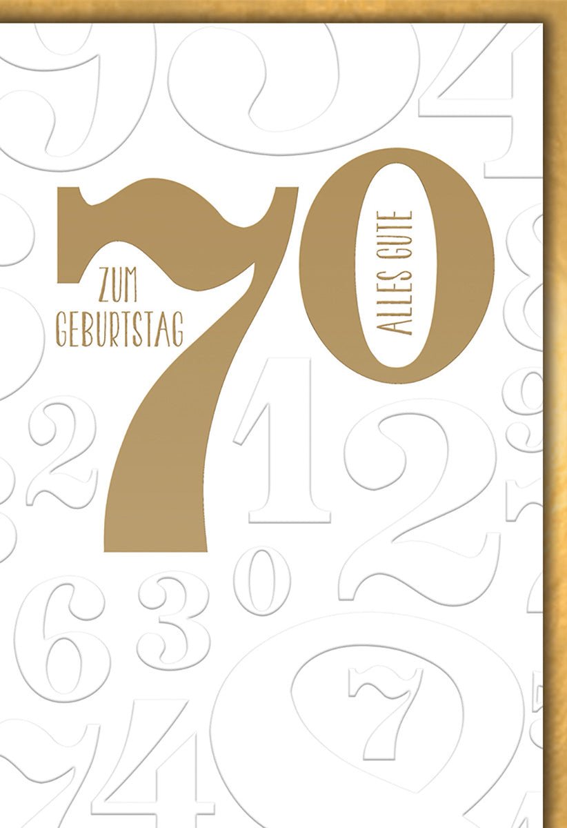 Geburtstagskarte 70 Jahre – Goldene 70 mit Zahlenmuster und elegantem Rand