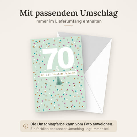 Geburtstagskarte 70 Jahre - XXL A4 Glückwunschkarte mit bunten Punkten für die Jubiläumsfeier