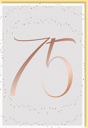 Geburtstagskarte 75 Jahre – Elegante Karte mit goldener Zahl und zartem Punktemuster auf Weiß, perfekt für Jubiläen.