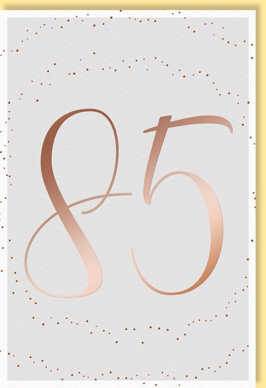 Geburtstagskarte 85 Jahre – Elegantes Design mit goldener Zahl und stilvollen Punkten