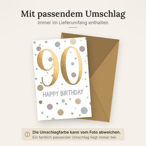Geburtstagskarte 90 Jahre Geschäftlich – Goldene 90 mit stilvollen Punkten und Eleganz