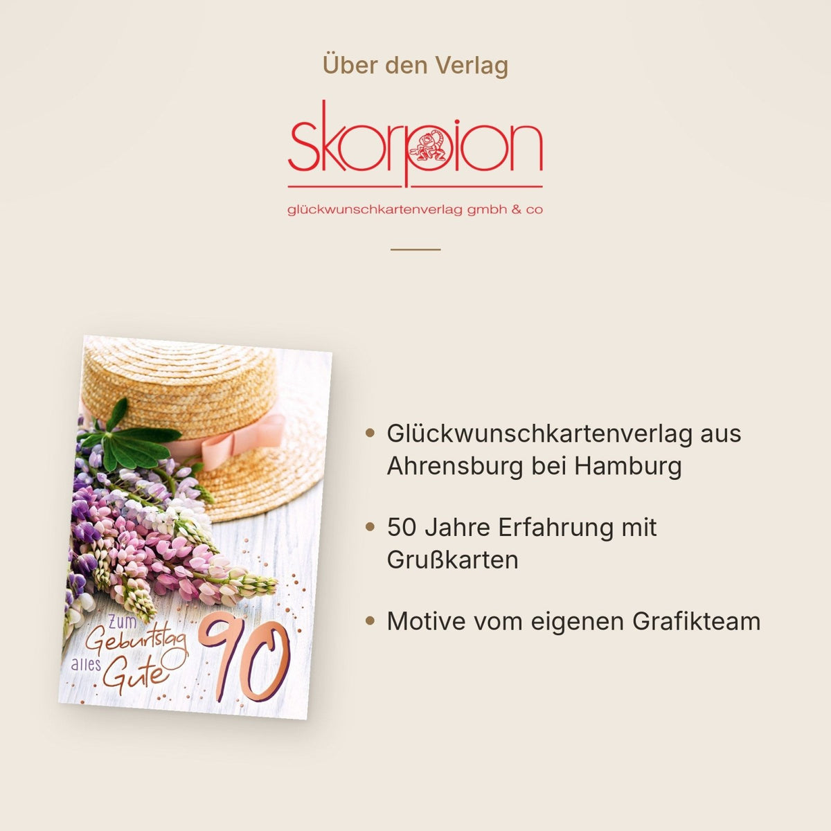 Geburtstagskarte 90 Jahre mit Blumenstrauß und Strohhut liebevoll gestaltet edle Doppelkarte zum runden Geburtstag für Frauen und Männer