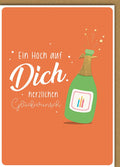 Geburtstagskarte Allgemein – Sektflasche mit Kerzen und spritzigem Design