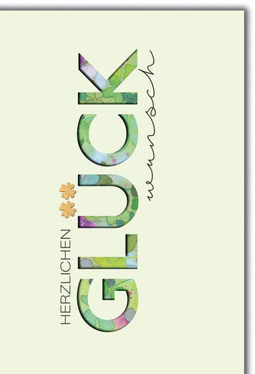 Geburtstagskarte Aquarell – Bunte Glückwunsch - Buchstaben mit Kleeblatt - Design