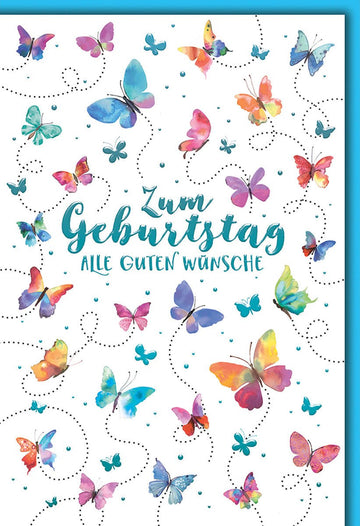 Geburtstagskarte Aquarell – Bunte Schmetterlinge mit verspieltem Design