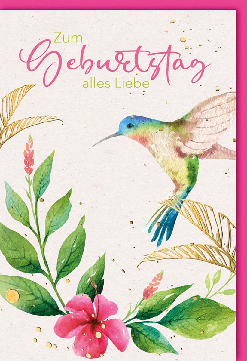 Geburtstagskarte – Aquarell Kolibri & Blumen, Natur - Themen Grußkarte von Galerie Dominique, Einzigartiges Design für Besondere Anlässe