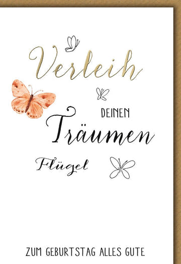 Geburtstagskarte Aquarell – Schmetterling mit inspirierendem Spruch in Goldoptik